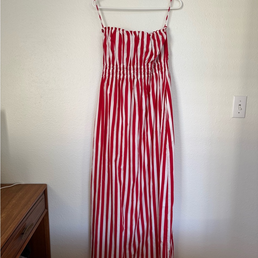 Faithfull the Brand Le Bon Midi Dress Bayou Stripe Red